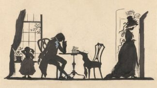 Silhouet van de familie en de vrouw die vertrekt by Nelly Bodenheim