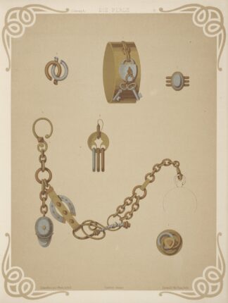Six Designs For Jewelry, Including Gold Bracelet With Design Of Lock And Two Keys. by Martin Gerlach