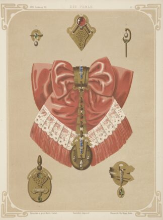 Six Designs For Jewelry, Including Gold Brooch And Pendant With Pink And Lace Bow. by Martin Gerlach