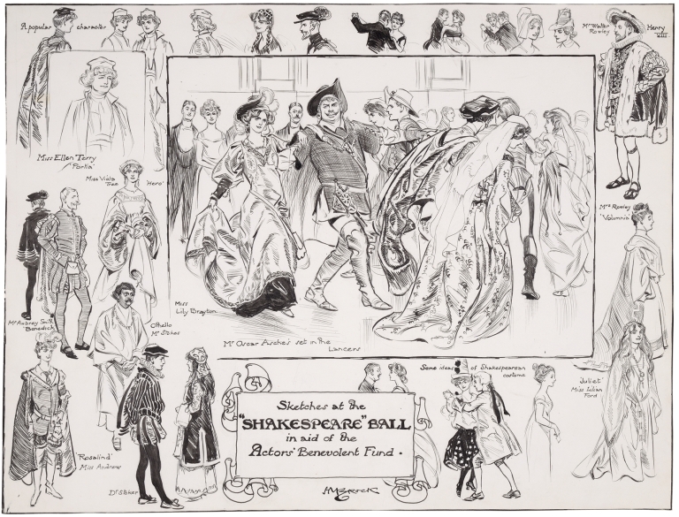 Sketches at the Shakespeare Ball in aid of the Actor’s Benevolent Fund by Henry Matthew Brock