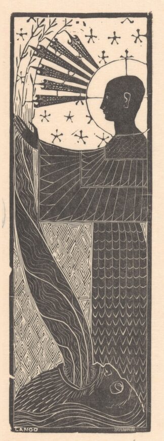 Staande figuur en mannenhoofd met opengesperde mond Twaalf houtsneden by Mathieu Lauweriks