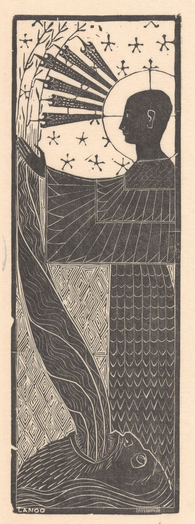 Staande figuur en mannenhoofd met opengesperde mond Twaalf houtsneden by Mathieu Lauweriks