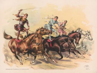Standing horseback riders by Strobridge & Co. Lith