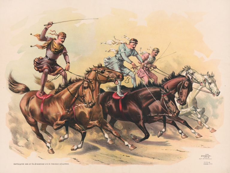 Standing horseback riders by Strobridge & Co. Lith