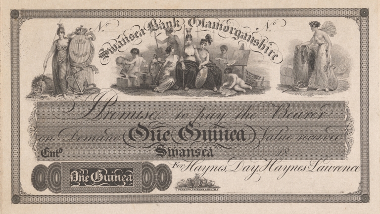 Swansea Bank Glamorganshire one pound note by Perkins & Heath