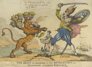 The beast as described in the Revelations, chap 13. Resembling Napoleon Buonaparte by Thomas Rowlandson