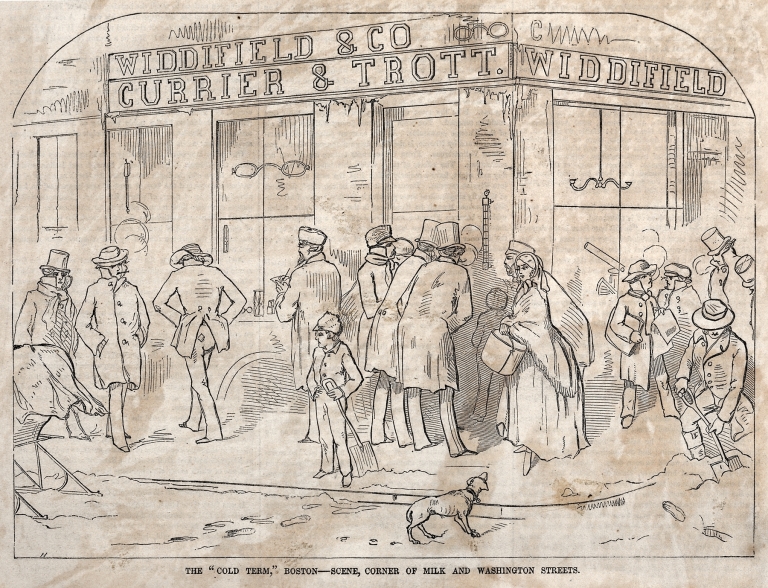 The ‘Cold Term,’ Boston – Scene, Corner Milk and Washington Streets by Winslow Homer