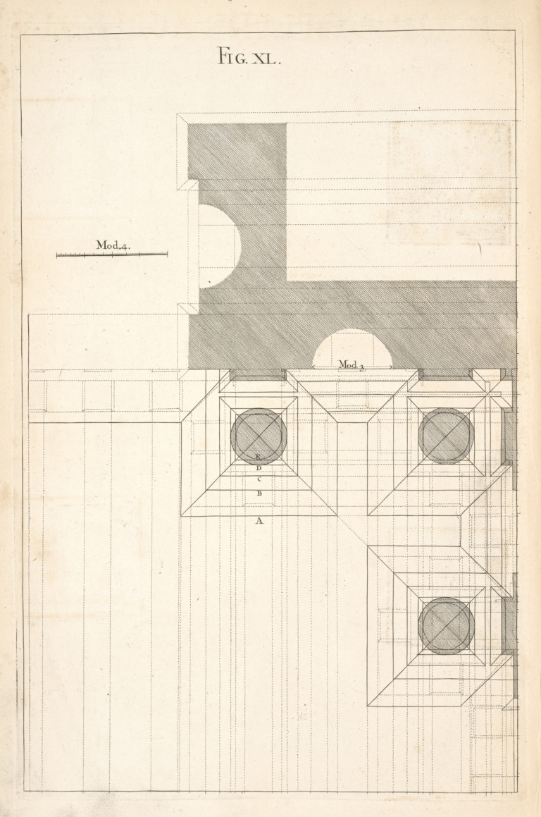 The geometrical plan of a design, of the Dorick order. by Andrea Pozzo