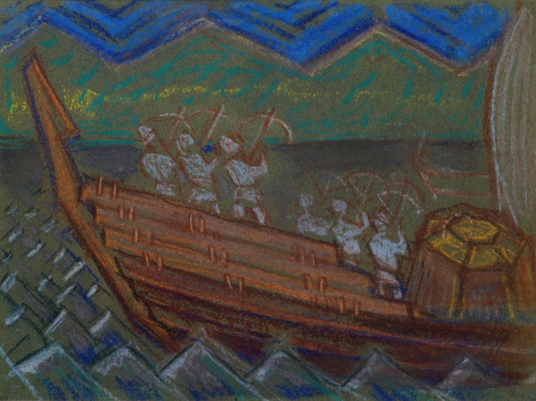 The Great Kalevala, defending Sampo from the boat with archers by Akseli Gallen-Kallela