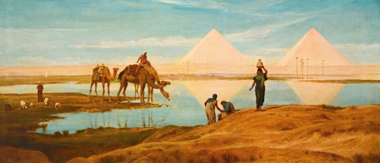 The Light Of The Rising Sun Upon The Pyramids Of Ghizeh by Frederick Goodall