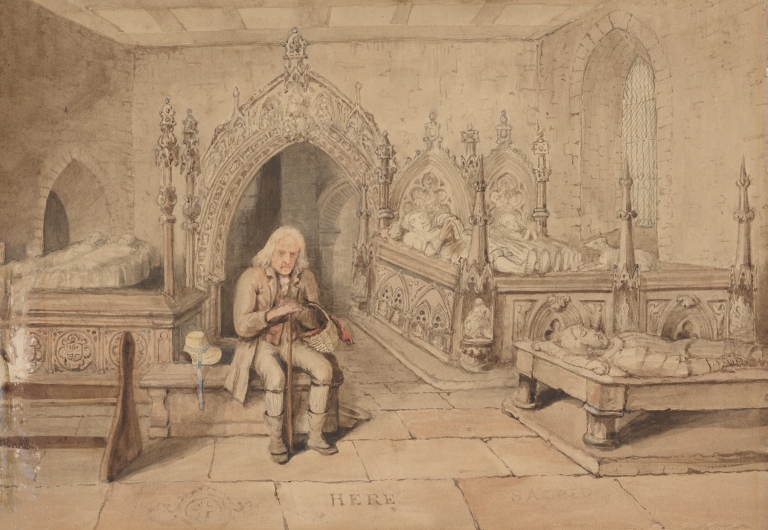 The Old Curiosity Shop; The old man in the church by George Cattermole