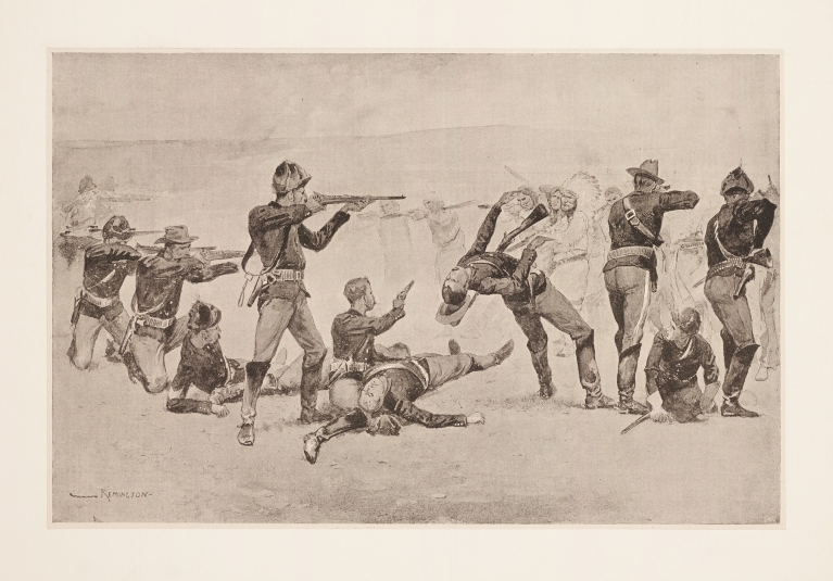 The opening of the fight at Wounded Knee by Frederic Remington