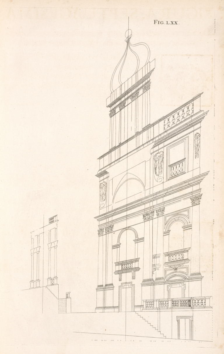 The perspective of the elevation of the sixty-eighth figure, and the fourth preparation to the seventy-first figure. by Andrea Pozzo