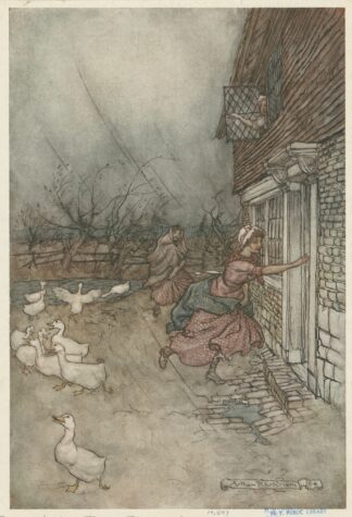 ‘The rain always made a point of setting in just as he had some outdoor work to do’ by Arthur Rackham