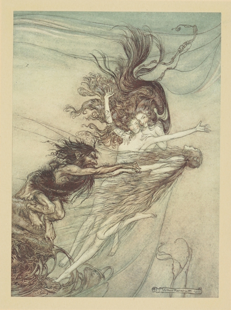 The Rhine-Maidens teasing Alberich by Arthur Rackham