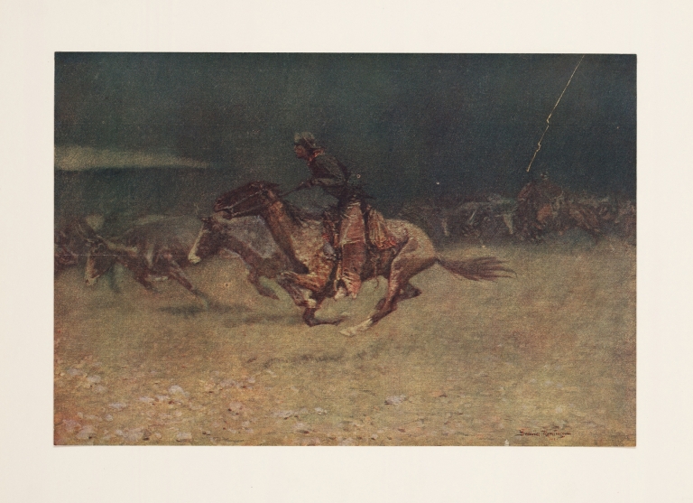 The stampede by lightning by Frederic Remington