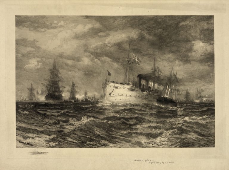 The White Squadron’s Farewell Salute to the Body of John Ericsson, New York Bay, August 23, 1890 by Edward Moran