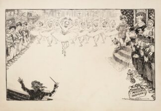 Theodore Roosevelt as a king, watching a ballet performance by a group of men in women’s costumes by William Henry Walker
