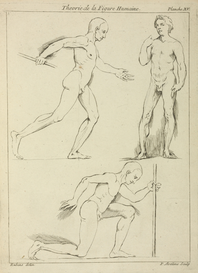 Three male figures, one striding and one kneeling by Peter Paul Rubens