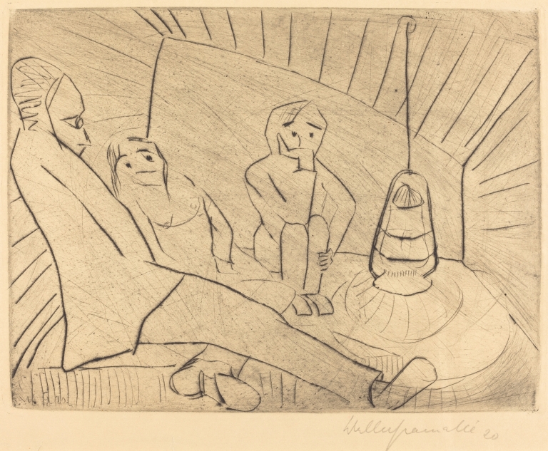 Three People in an Atelier by Walter Gramatté