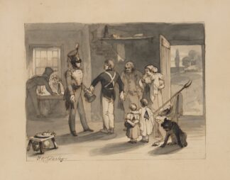 Three soldiers with a family and dog by Felix Octavius Carr Darley