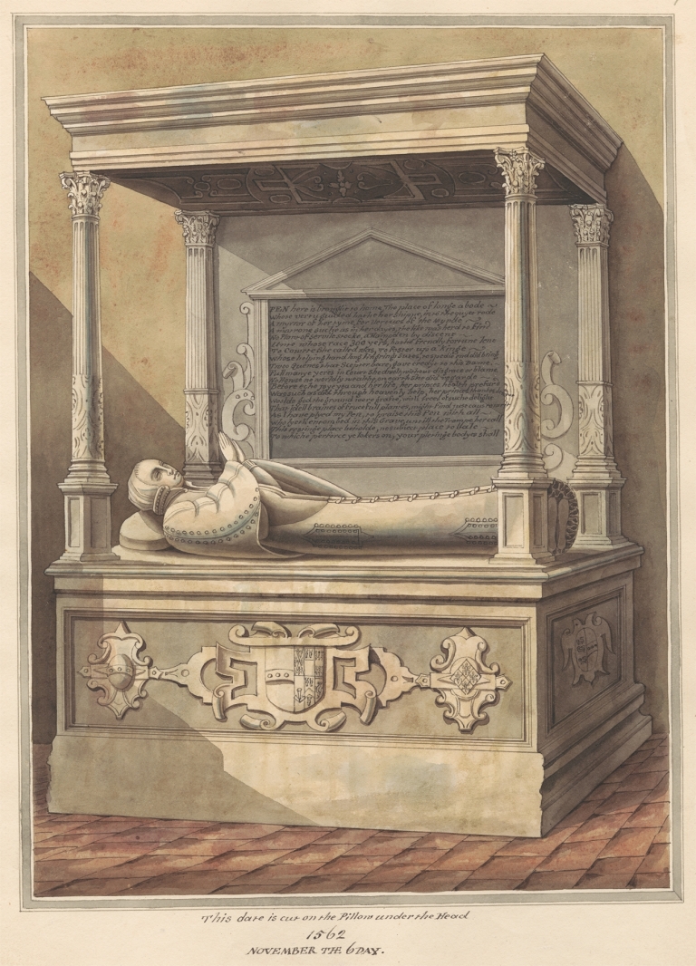 Tomb of an unidentified King’s Nurse from Hampton Church by Daniel Lysons