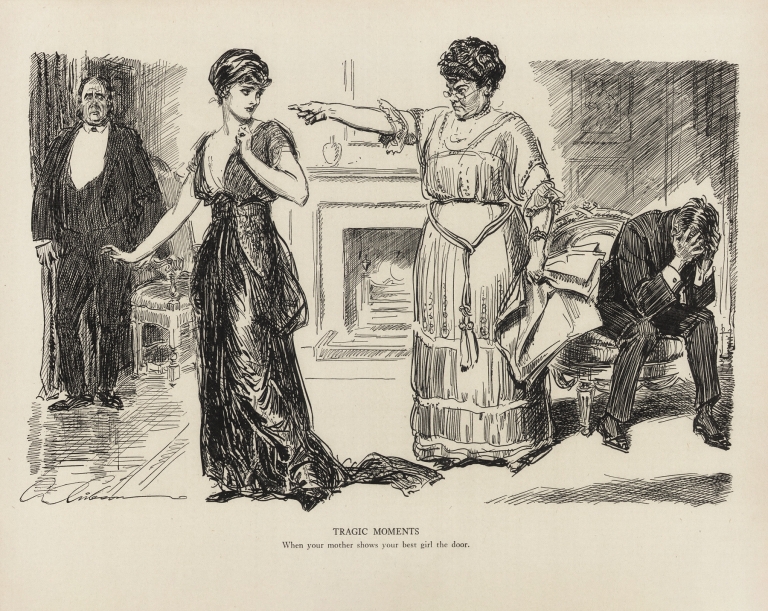 Tragic moments – When your mother shows your best girl the door by Charles Dana Gibson