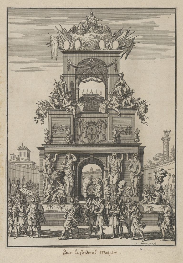 Triumphal arch erected in honor of Cardinal Mazarin after the Treaty of the Pyrenees by François Chauveau