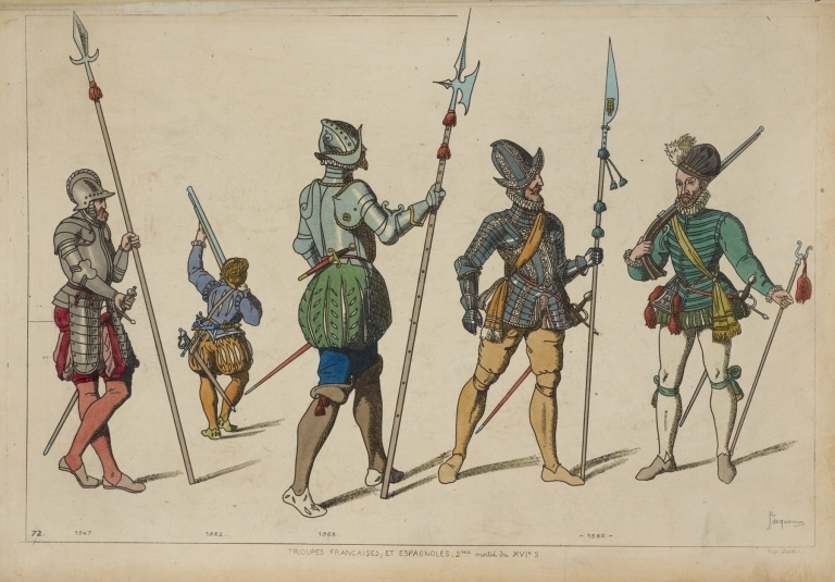 Troupes Francaises, et Espagnoles. 2me moitré du XVIe s[iècle.] 1547. 1562. 1568. 1580. by Raphaël Jacquemin