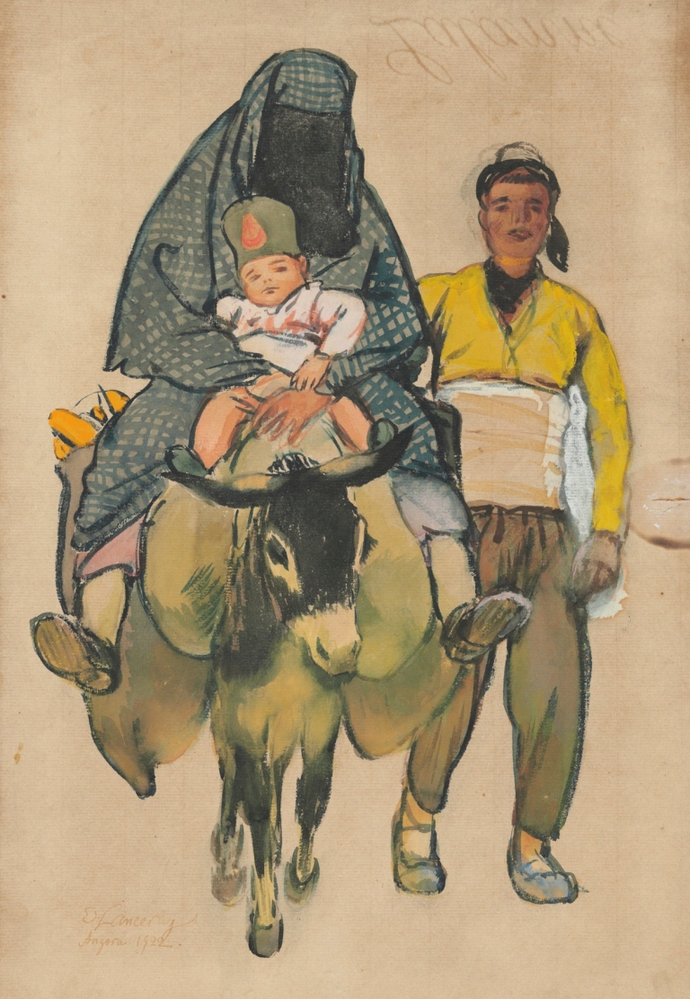 Turkish woman and child on a donkey by Evgeny Lanceray