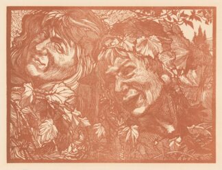 Twee bacchanten omgeven door wingerdbladeren by Johannes Josephus Aarts