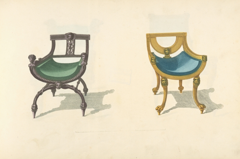 Two chairs with bucket seats by Thomas Sheraton
