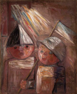 Two children with a flag by Tadeusz Makowski