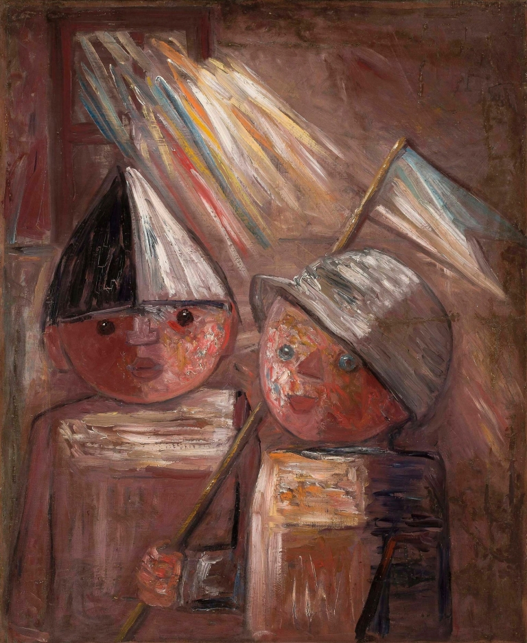 Two children with a flag by Tadeusz Makowski