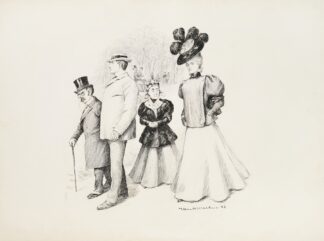 Two couples, one older and one younger, walk together through a park. by William Henry Walker