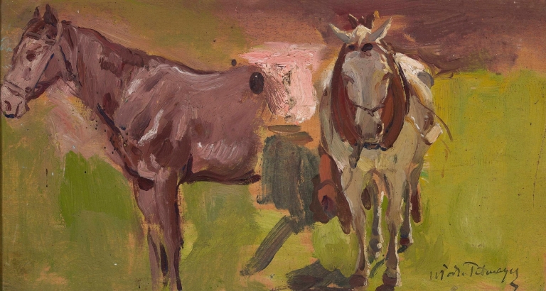 Two horses, sketch by Włodzimierz Tetmajer