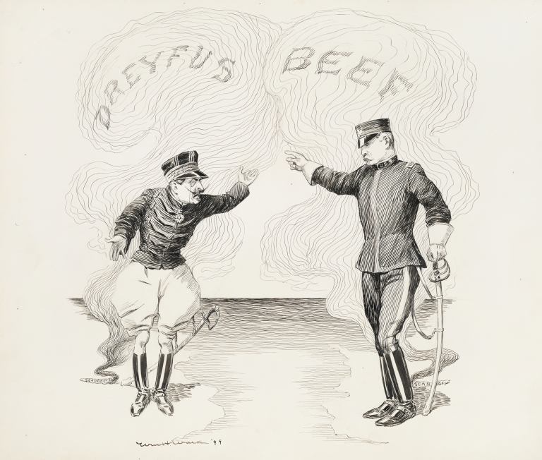 Two military men, one from France and the other from the U.S., confront each other over scandals in the other’s country while disregarding their own by William Henry Walker