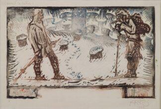 Two skiers meet by Akseli Gallen-Kallela