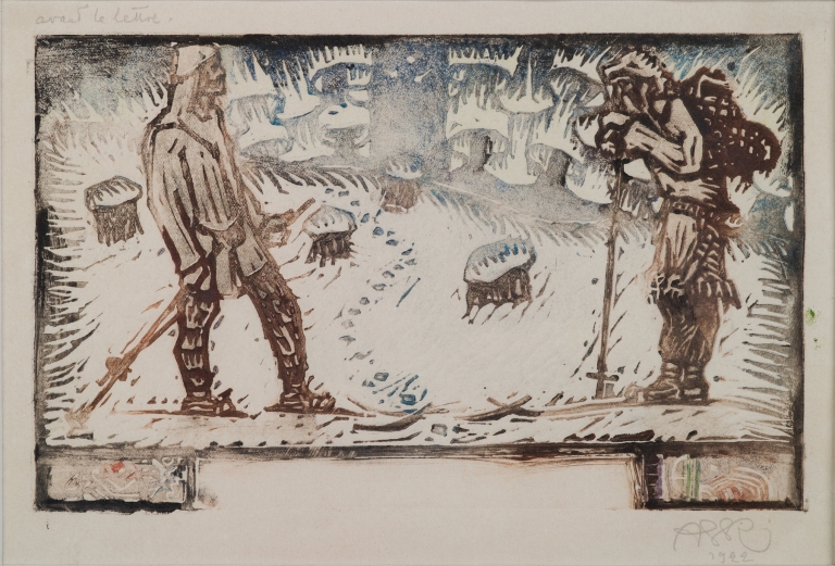 Two skiers meet by Akseli Gallen-Kallela