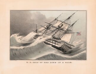 U.S. ship of the line in a gale by Currier & Ives.