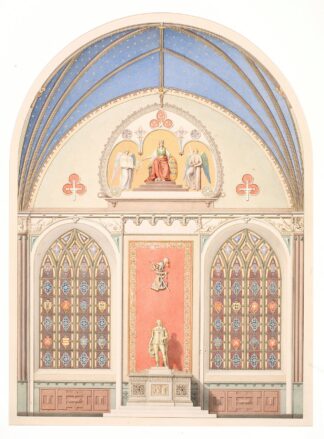 Udkast til hvælvingens dekoration i Christian IV’s kapel i Roskilde Domkirke. Udsmykning i midten med statue af Christian IV by Heinrich Eddelien