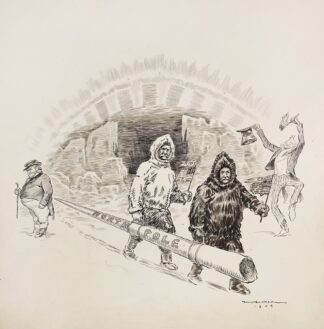 Uncle Sam cheers as explorers Perry and Cook make it to the North Pole for the United States by William Henry Walker