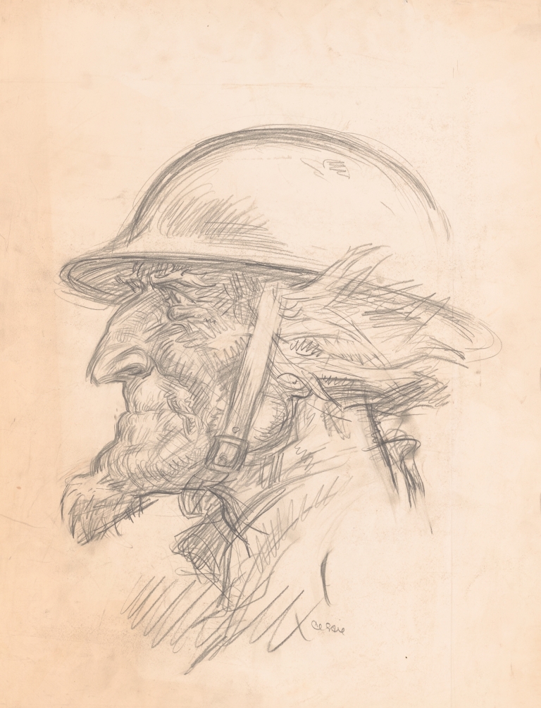 Uncle Sam wearing helmet by Oscar Edward Cesare