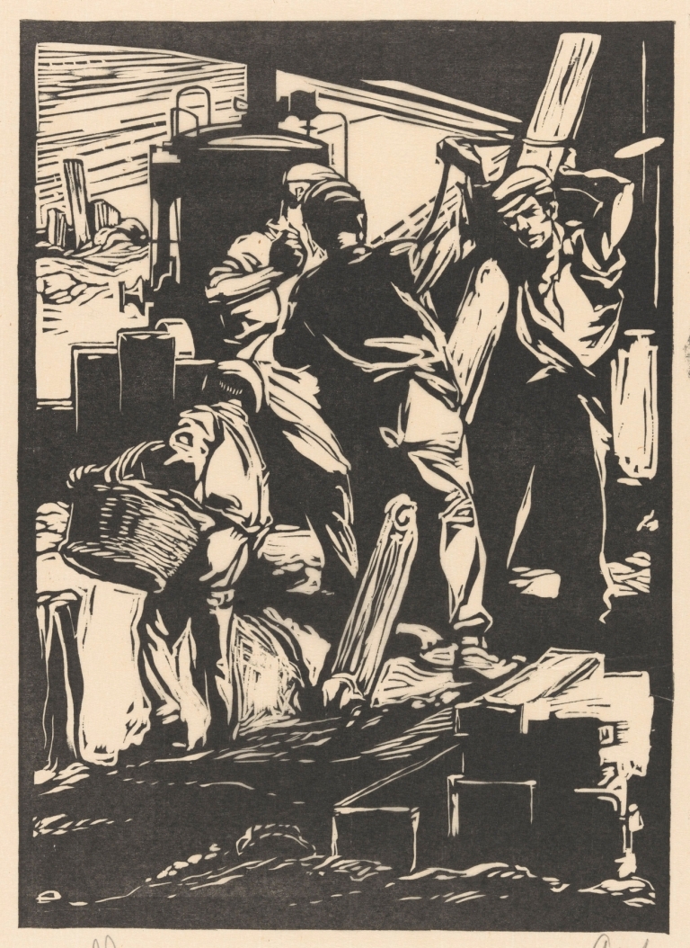 Vier dijkwerkers by Johannes Josephus Aarts