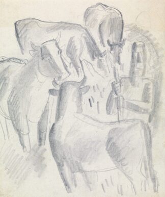 Vier koeien en een boer by Leo Gestel