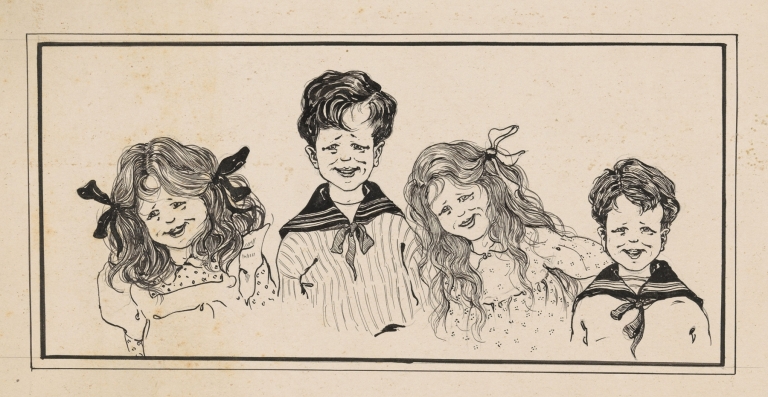 Vier lachende jongens en meisjes by Nelly Spoor