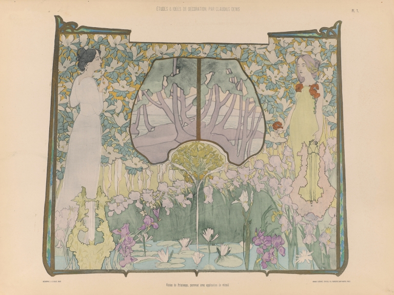 Vision de Printemps, paravent avec application de vitrail by Claudius Denis