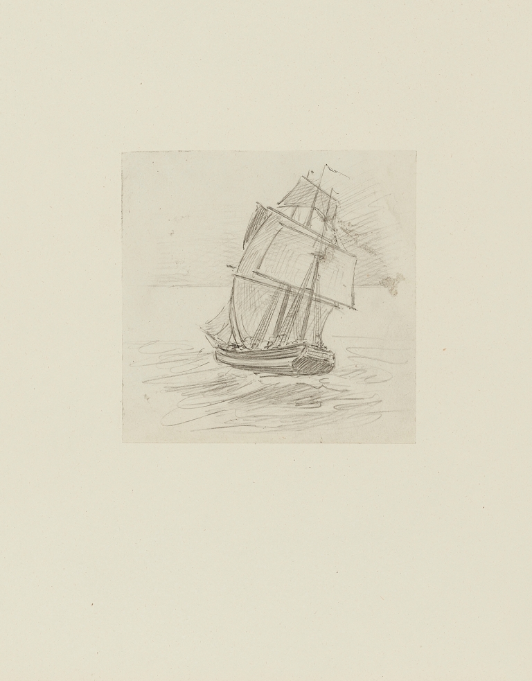 Voilier vu de l’arrière – dessin non utilisé by Achille Granchi-Taylor