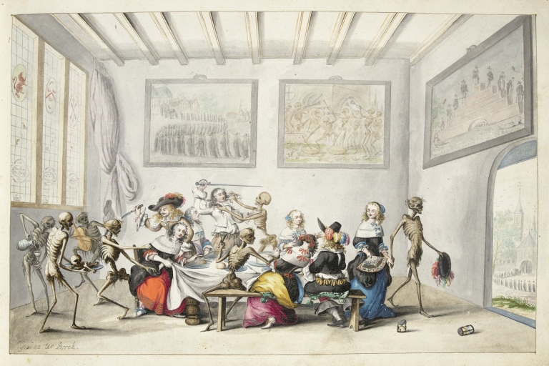 Vrolijk gezelschap dat door de dood wordt gestoord by Gesina ter Borch