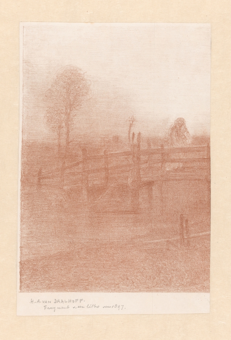 Vrouw op een houten brug by Henri van Daalhoff